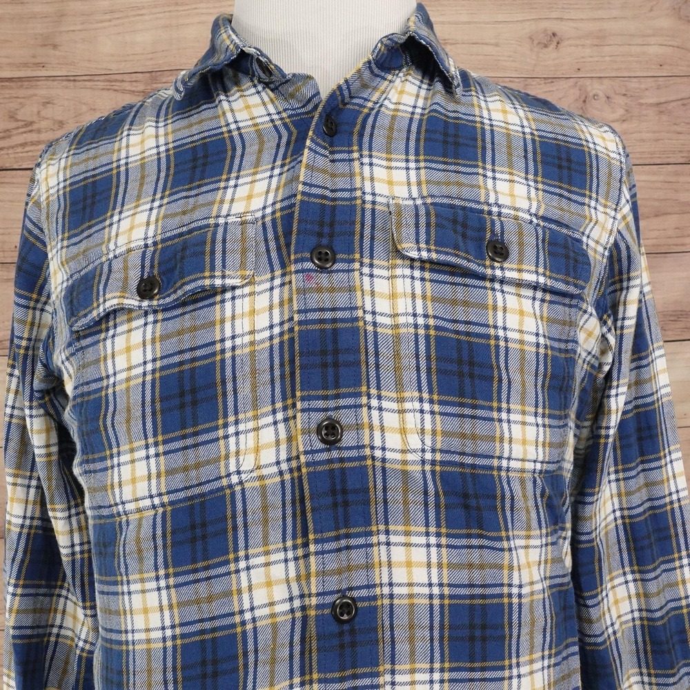 Filson Shirt Mens S Blue Plaid Long Sleeve Button-Up Flannel Cotton Pockets